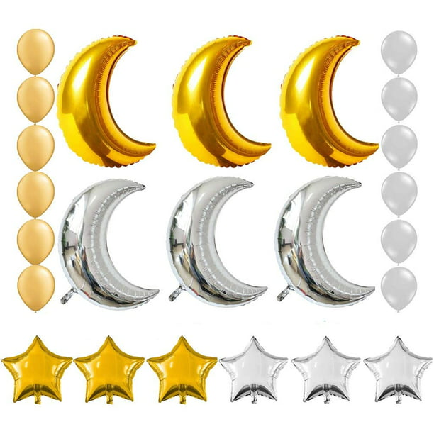 30" Silver Crescent Moon Shape Mylar Foil Balloon Party Decorating Supplies 